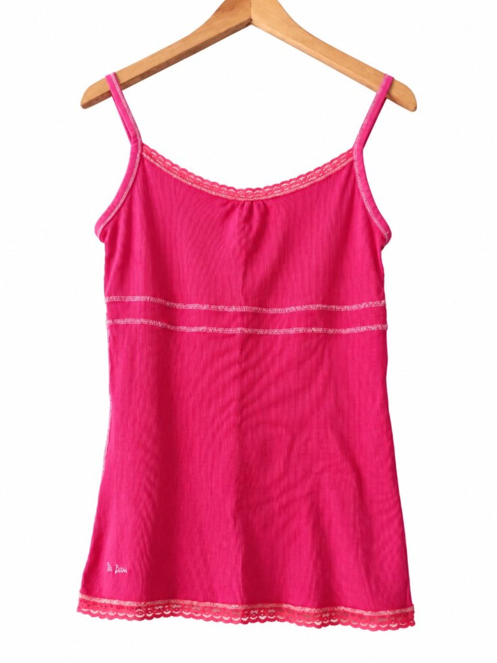 Fat Face Pink Ribbed Cotton Lace Trim Spaghetti Strap Camisole Coquette 10